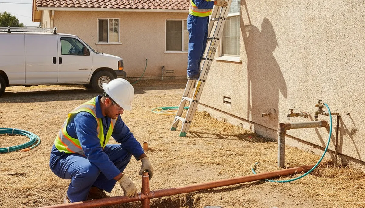 Fresno, CA plumber repairing a residential pipe for plumbing repair service