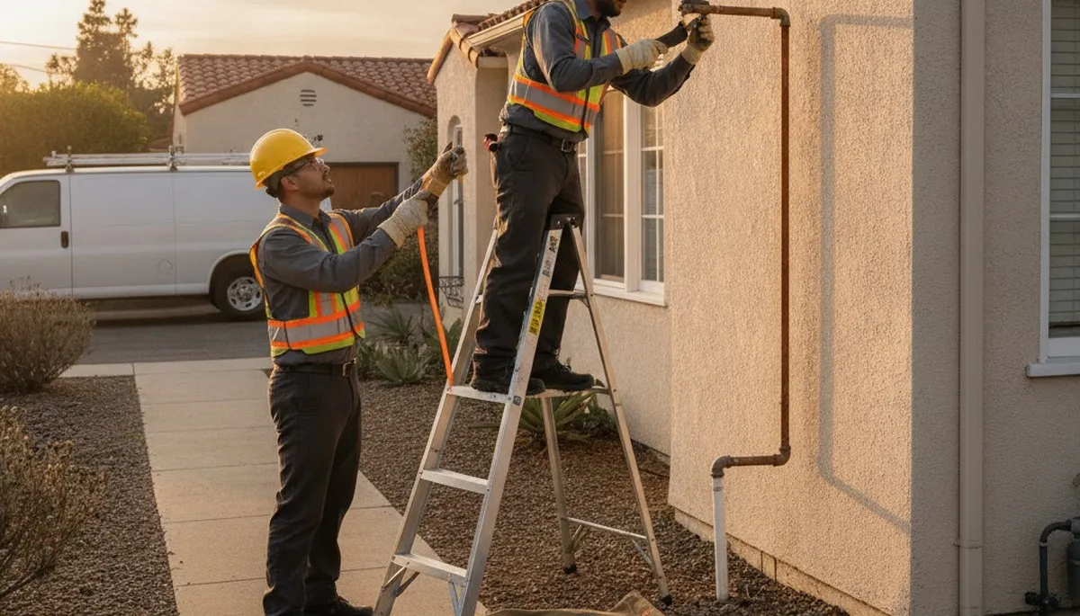Fresno, CA plumber repairing a leak for residential plumbing service