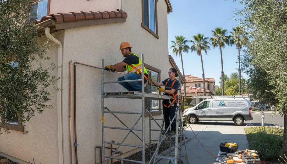 Fresno, CA plumber repairing a plumbing leak for a local home service call